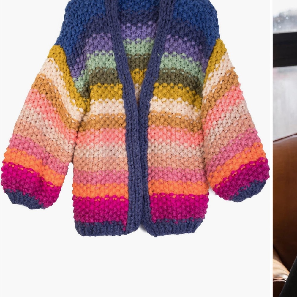 Saachi Mayflower Striped Knit Crochet Cardigan One Size